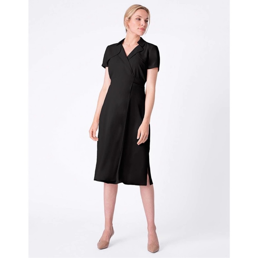 Seraphine Womens Wrap Trench Maternity Dress Midi Black Size US 4